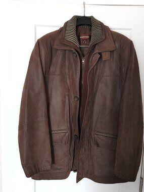 Vintage Danier Men's Brown Leather Car Coat Jacket - Size Medium